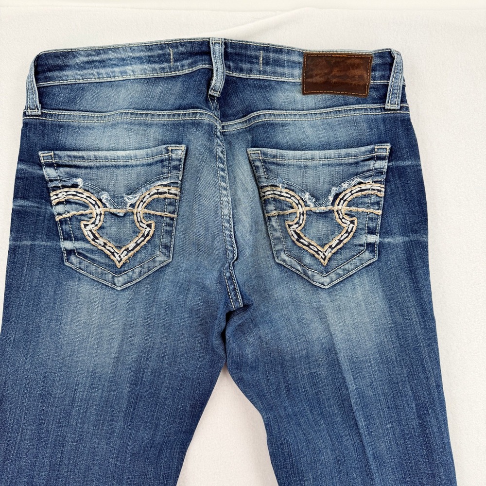 Big Star Sweet Boot Ultra Low Rise Jeans Women 27XL Dark Wash Embroidered Pocket - Picture 4 of 9